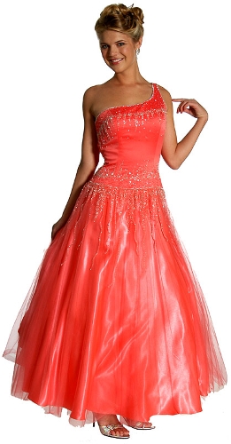 Single Shoulder & Silver Beaded Prom Dress