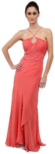 Keyhole Ruched Bust Beaded Formal  Prom Dress