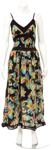 Spaghetti Strapped Butterfly Print Summer Dress in Black