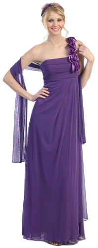 One Shoulder Formal Dress with Floral Detail
