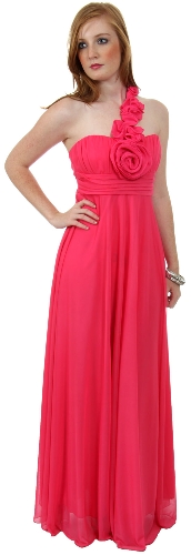 Single Shoulder Flower Accent Formal Prom Dress