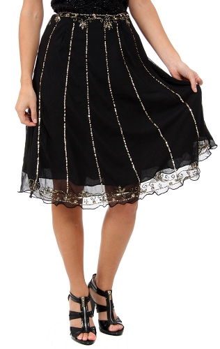 Bead Embellished Knee Length Skirt 