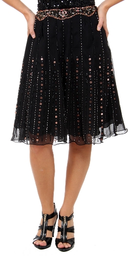 Bead Embellished Knee Length Skirt 