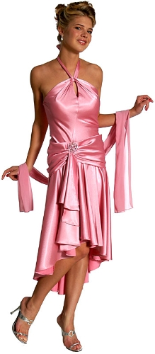 Halter Neck Asymmetric Satin Formal Prom Dress
