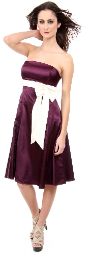Strapless With Ivory Bow & Sash Prom Dress