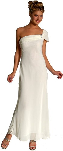 Single Sleeve Long Formal Evening Dress with Brooch