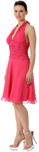 Shirred Chiffon Halter Neck Party Dress