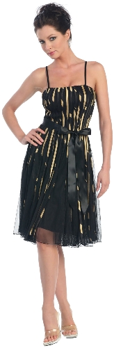 Printed Stripes over Mesh Party Prom Dress