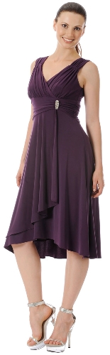 Broad Straps Asymmetric Party Dress with Side Brooch