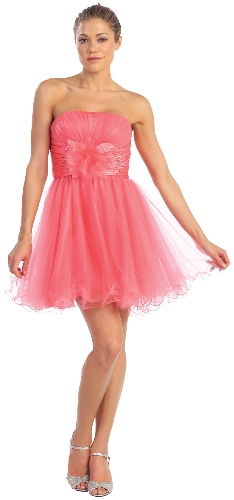 English Net Short Prom Dress With Flowered Waistline
