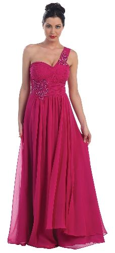 Floral Embellished One Shoulder Formal Dress 