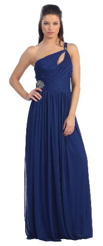 Single Shoulder Shirred Brooch Formal Prom Dress