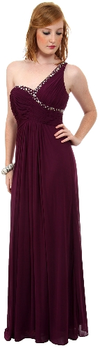 Greco Roman Formal Prom Dress with Bead Accents
