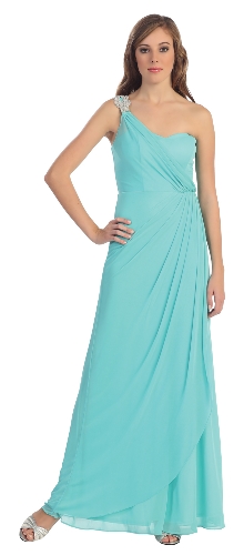 One Shoulder Draped Prom Cocktail Dress with Bejeweled Strap