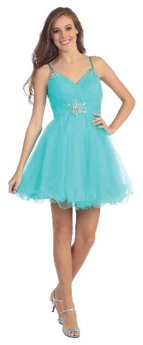 Spaghetti Straps Layered Short Party Prom Dress in Mesh