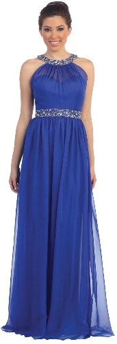 Halter neck Floor Length Formal Prom Dress with Rhinestones