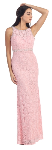 Floral Lace Beaded Long Formal Prom Dress with Cutout