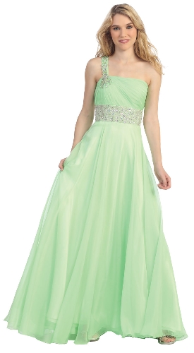 One Shoulder Rhinestones Waist Long Formal Prom Dress