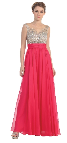 Bejeweled Mesh Bust Long Prom Pageant Dress