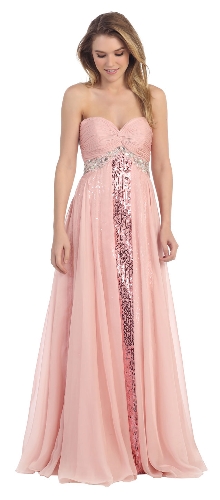 Strapless Sequins Inner Skirt Long Formal Prom Dress