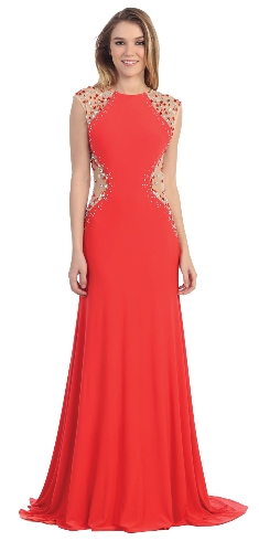 Mesh Rhinestones Bodice Floor Length Prom Pageant Dress