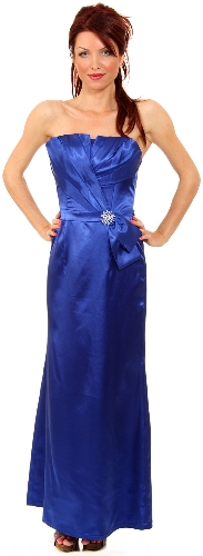 Shimmering Strapless Evening Dress with Waist Applique