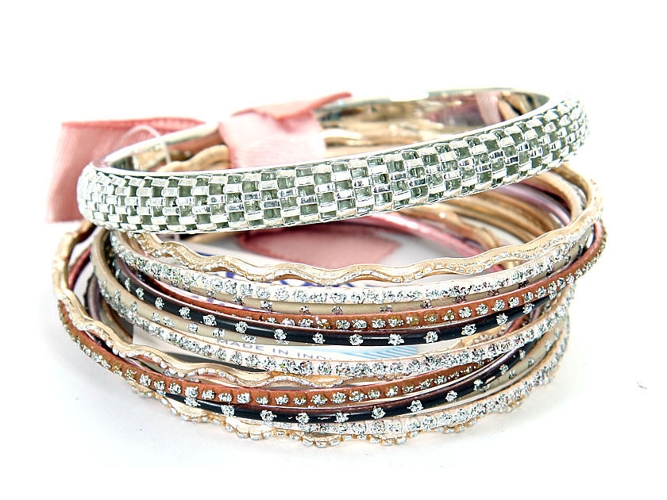 Set of 14 Silver Accented Bangle Bracelets