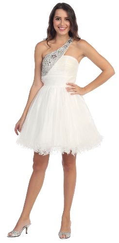 Sequined One Shoulder Tulle Short Party Prom Dress 