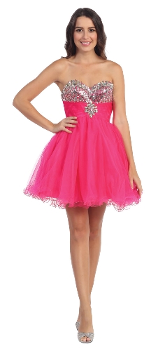 Strapless Sequins Bust Mesh Short Party Prom Dress