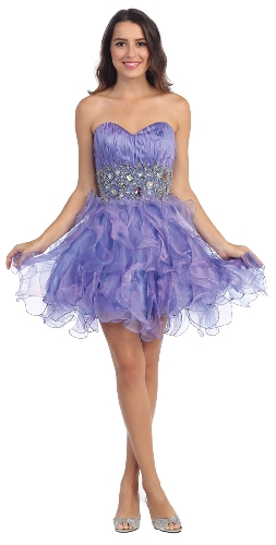 Strapless Rhinestone Waist Ruffled Short Party Prom Dress