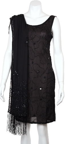 Black Sequin Beaded Shawl with Hanging Beads