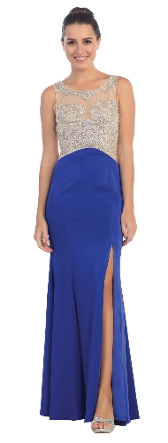 Rhinestones Mesh Top Flared Skirt Long Prom Dress