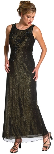 Metallic Poly Net Beaded Formal Dress