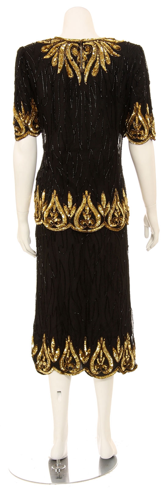 Sequin Flower Bud Two Piece Formal Gown — back