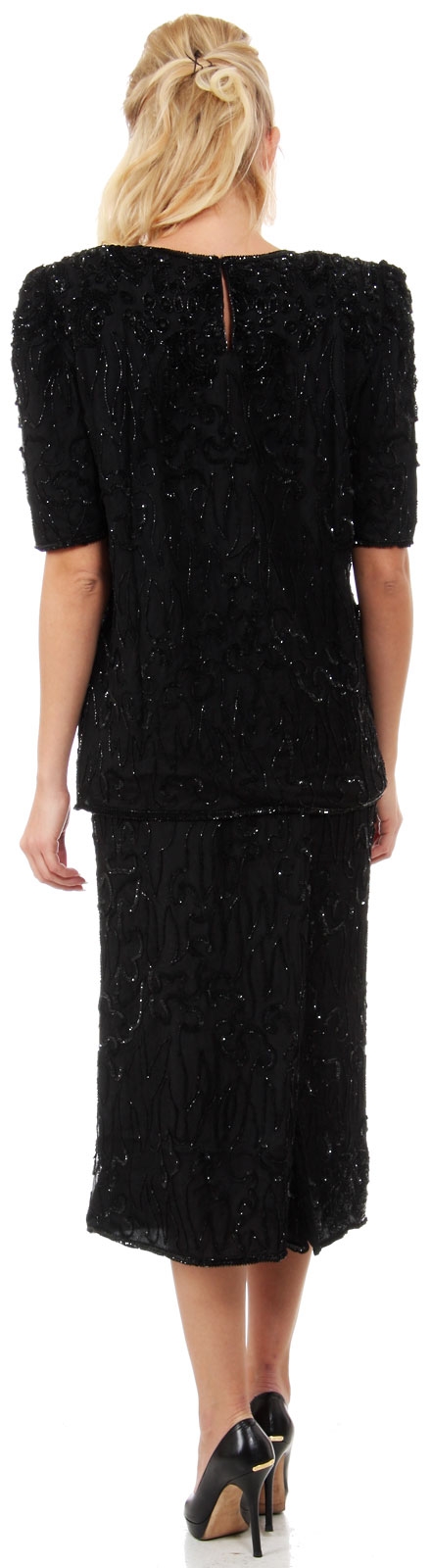 Half Sleeves Two Piece Beaded Blouse & Skirt Set — back