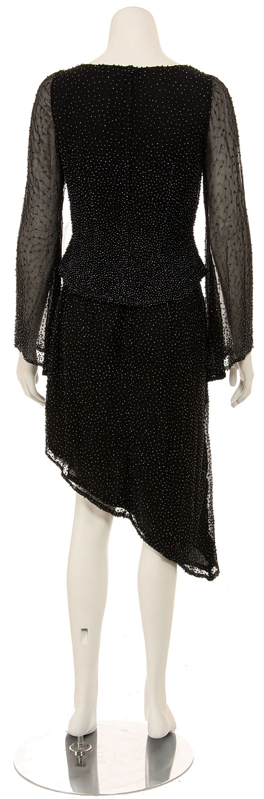 Round Neck Full Sleeves 2-Piece Beaded Cocktail Dress  — back in Black