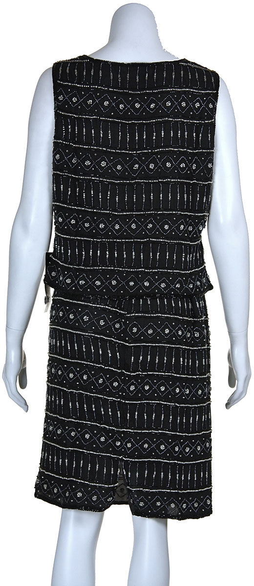 Round Neck Sleeveless Sequined Blouse and Straight Skirt — back in Black/Silver