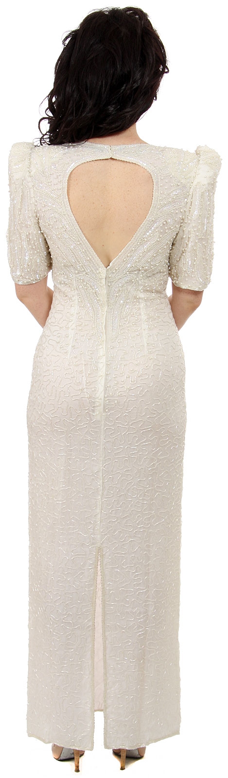 Half Sleeved Full Length Beaded Gown — back
