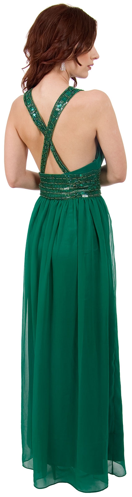 Roman Empire Long Formal Dress with Beaded Straps & Waist — back