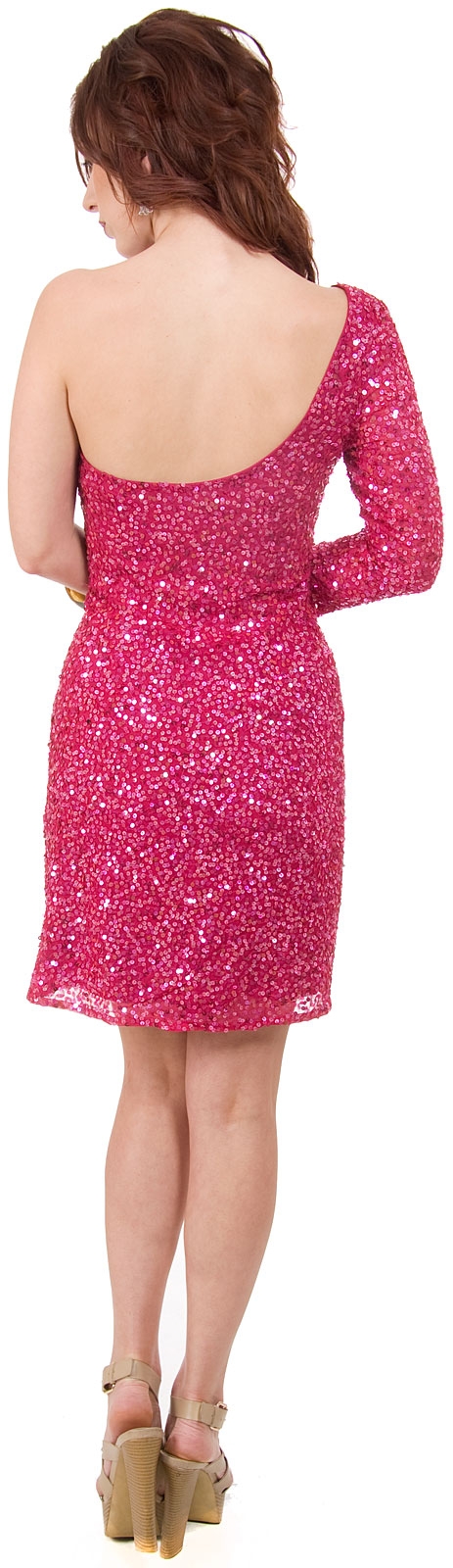 One Sleeve Fully Sequined Short Prom Party Dress  — back