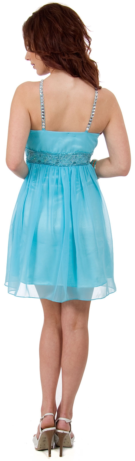 Halter Neck Shirred & Beaded Short Party Dress  — back