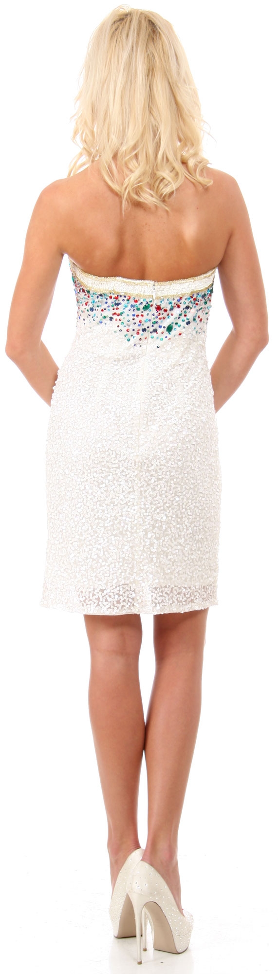 Strapless Colored Sequins Short Formal Party Prom Dress — back