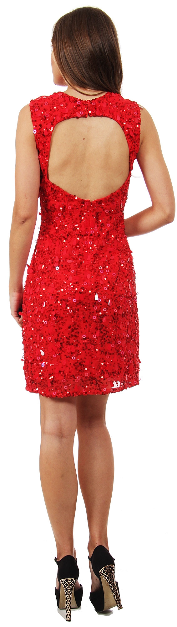 Keyhole Neck & Back Short Sequined Party Prom Dress — back