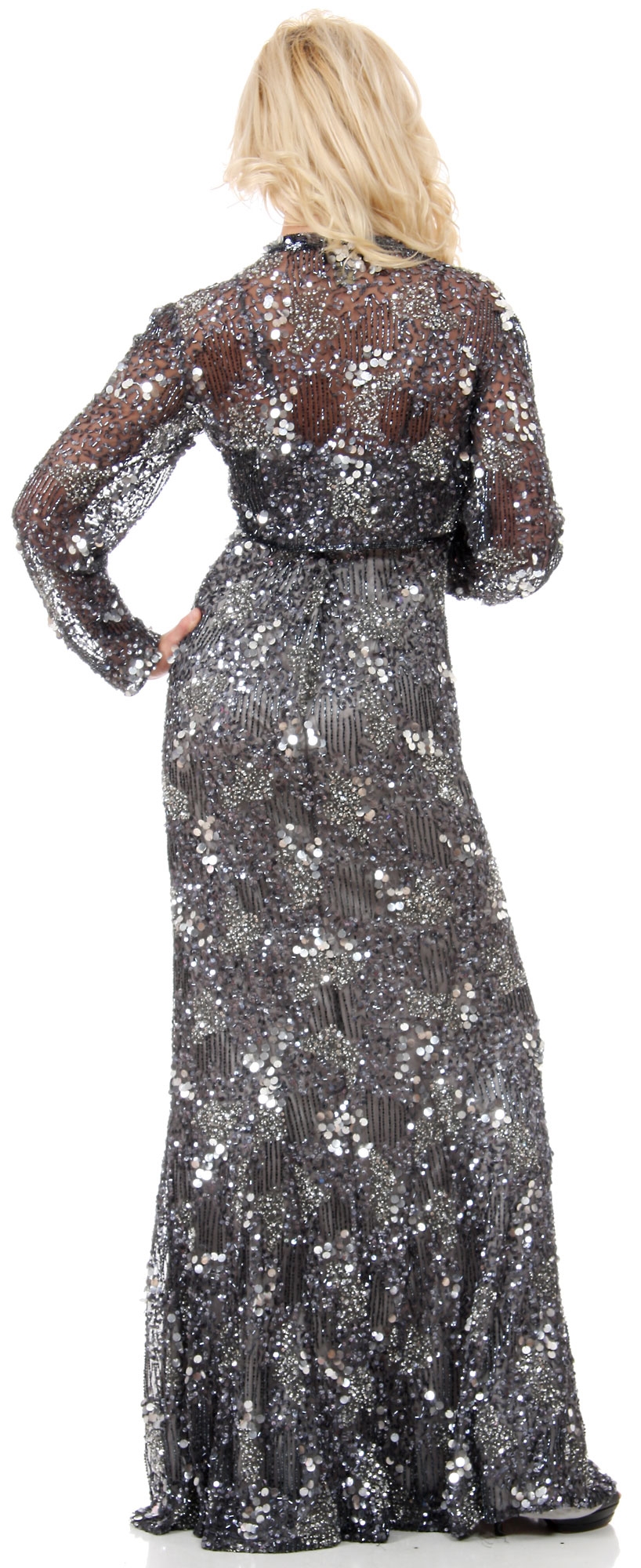 Exquisitely Beaded Long Formal MOB Dress with Jacket — back in Charcoal Jacket