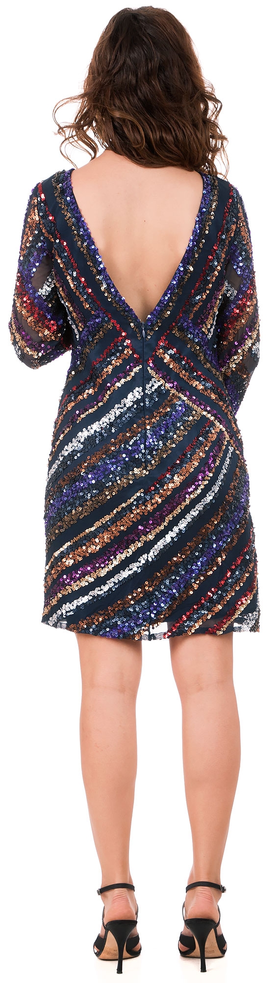 V-neck Diagonal Sequins Pattern Party Prom Dress — back