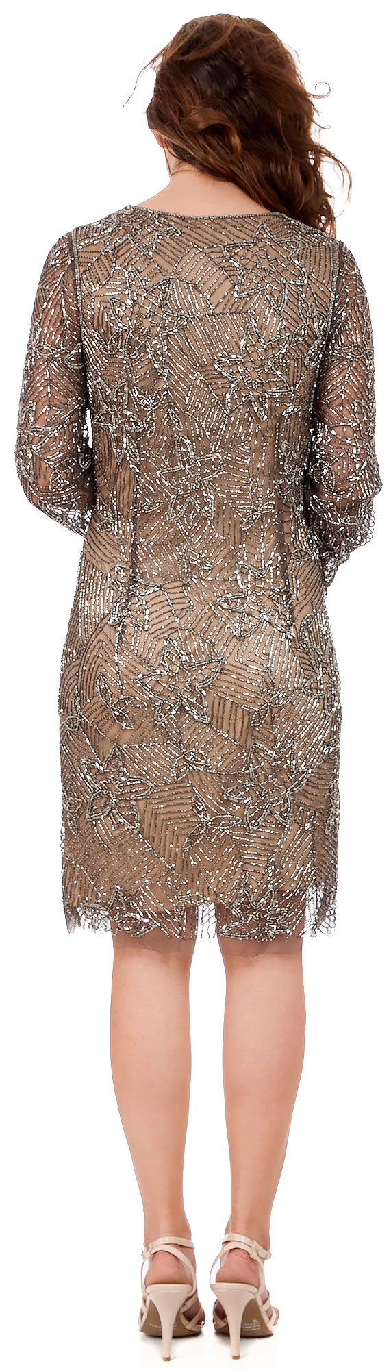 Heavily Beaded Full Sleeves Formal Prom Party Dress — back