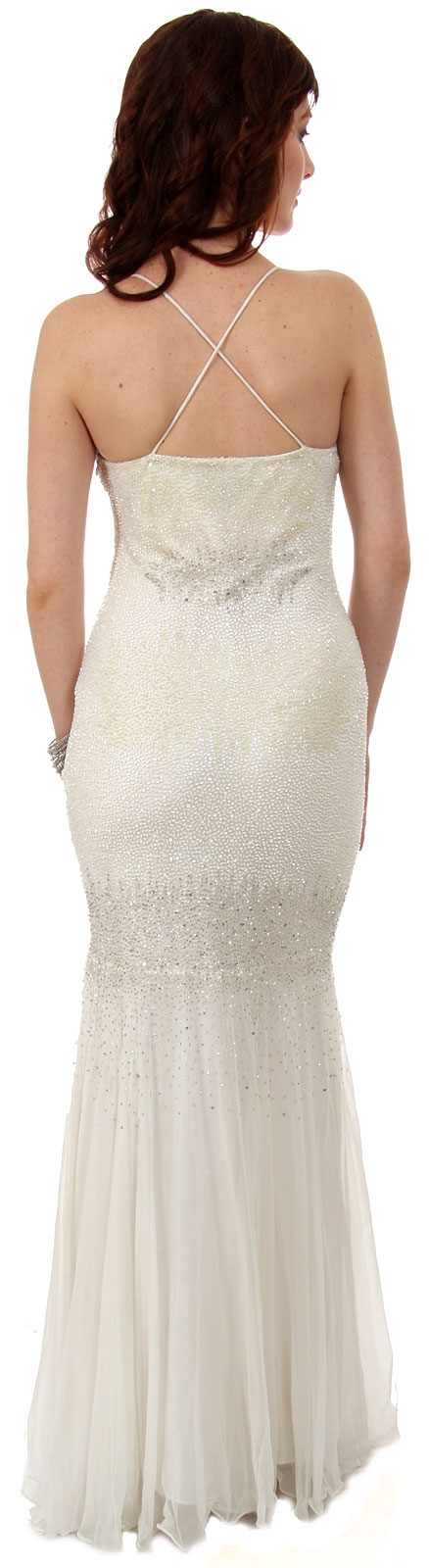 Fitted and Flared Full Length Beaded Formal Dress — back