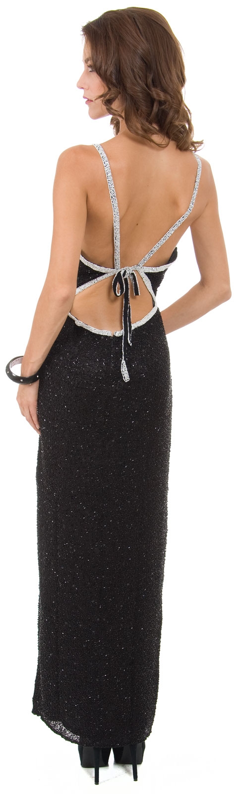 Strappy Back Floral Waist Long Formal Evening Dress  — back