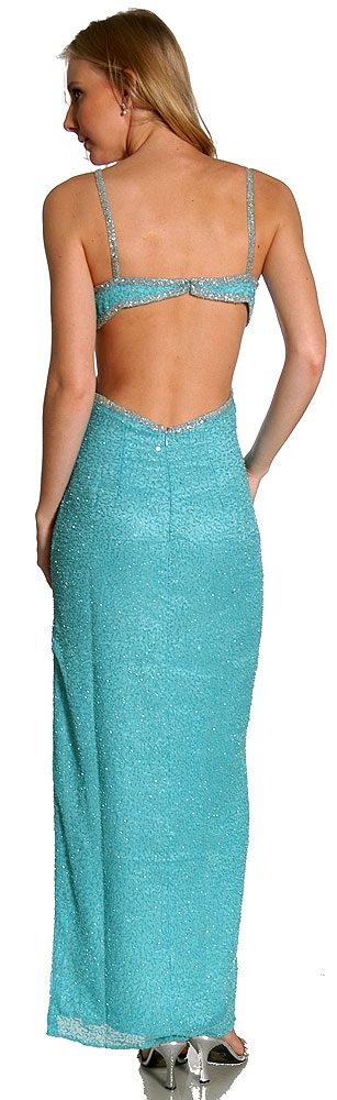 Spaghetti Strapped Beaded Prom Dress with Bra style back — back
