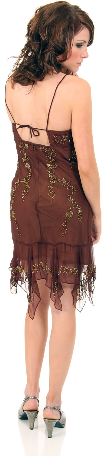 Spaghetti Strapped Cocktail Dress With Asymmetrical Skirt — back